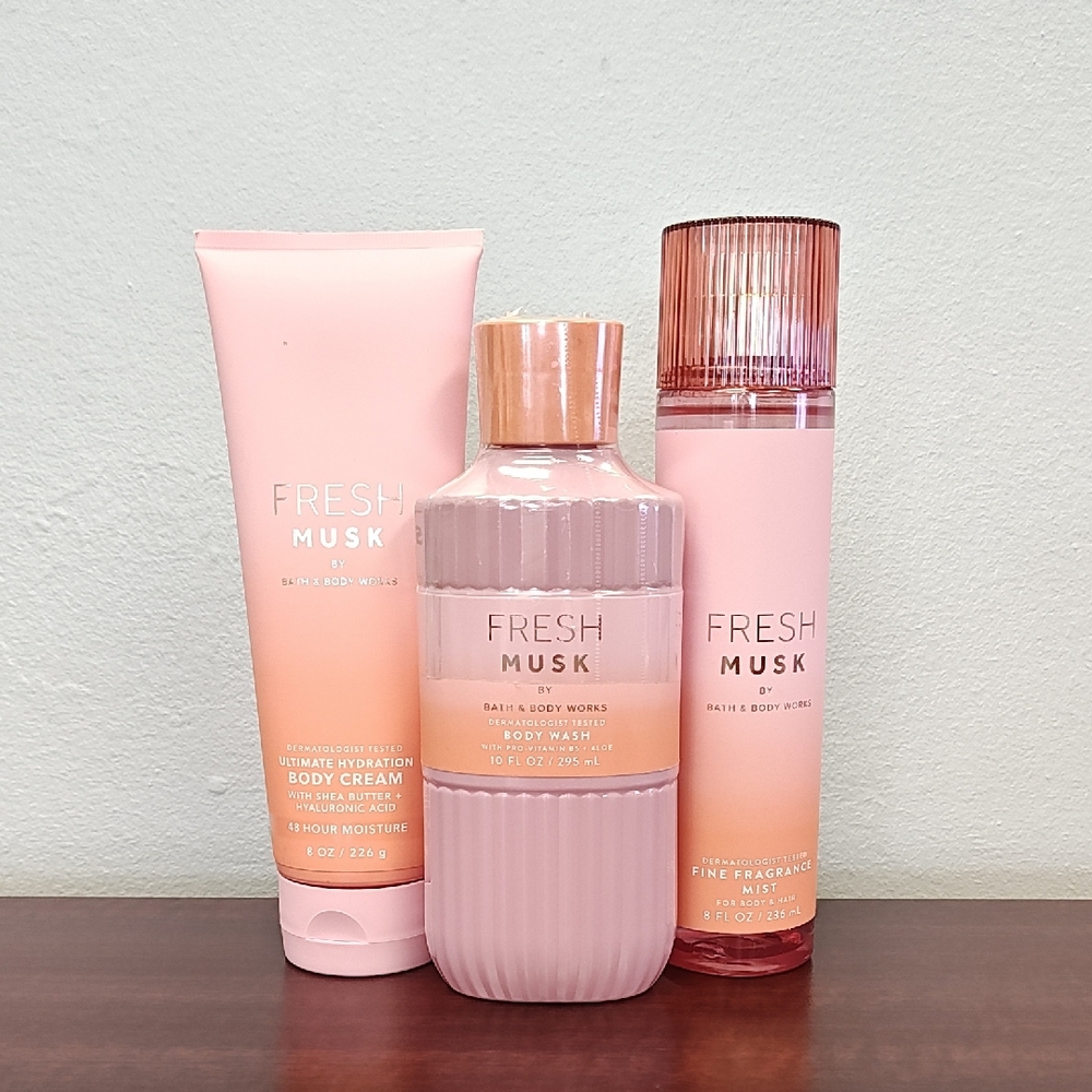Bath & Body Works FRESH MUSK 3 Piece Body Care Bundle Set